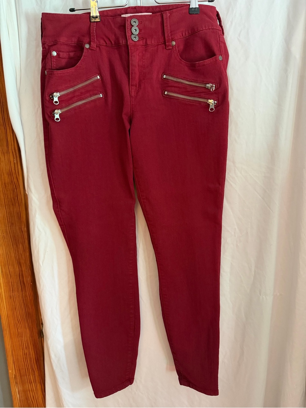 torrid Slim Burgundy Skinny Jeans with Front Zippers